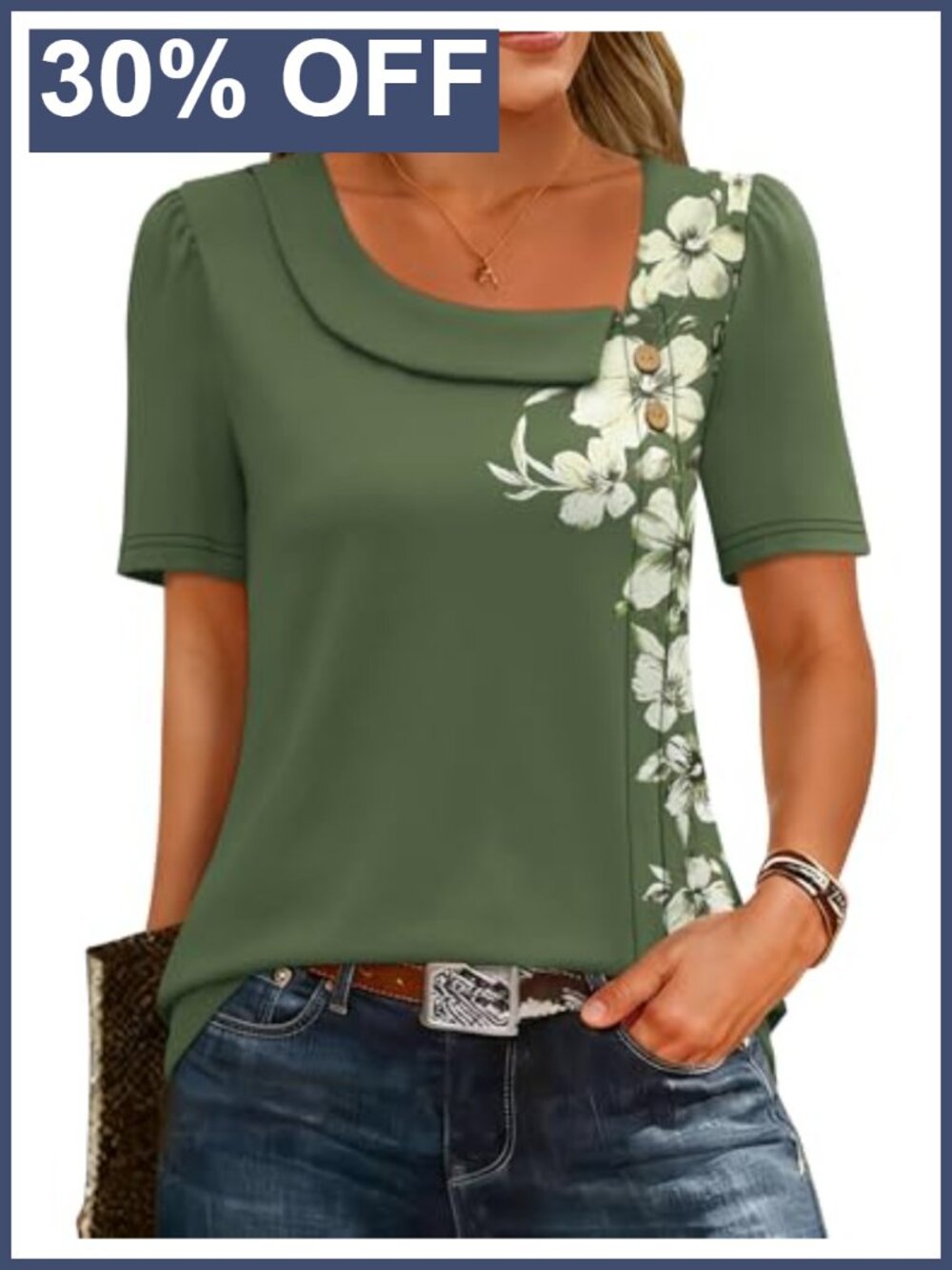 Women's Square Neck Button Top Blouse Short Sleeve Dressy Casual